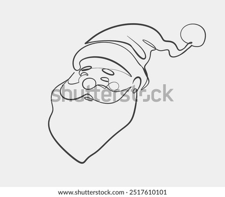 A simple one-line drawing of Santa Claus wearing his signature hat, featuring a minimalist design on a white background.