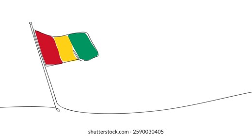 Simple one-line illustration of the Guinea flag on a flagpole. The red, yellow, and green tricolor represents the nation's identity and independence.  
