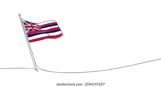 Simple one-line illustration of the Hawaii state flag, featuring red, white, and blue stripes with the Union Jack in the corner, waving on a flagpole.  
