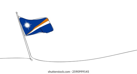 Simple one-line illustration of the Marshall Islands flag on a flagpole. The flag features blue, orange, and white with a star emblem.  
