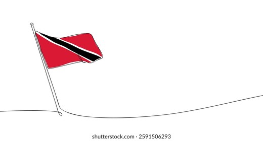 Simple one-line illustration of the Trinidad and Tobago flag on a flagpole, featuring red background with black and white diagonal stripes.  
