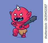 Simple Oni The Demon of Japanese Hell cartoon vector illustration Collection of Japan ghost concept icon isolated