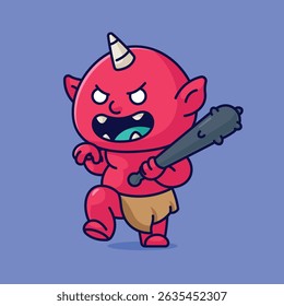 Simples Oni O Demônio do Inferno japonês desenho animado vetor ilustração Coleção de Japão fantasma conceito ícone isolado