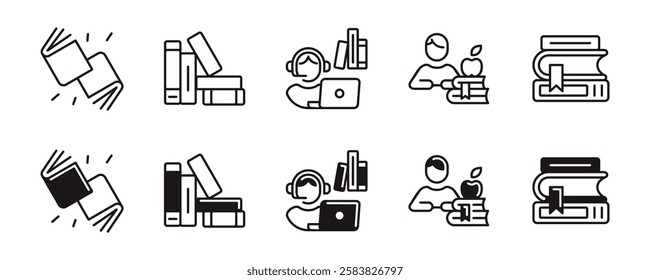 simple online library icon line set digital education school book library signs vector illustration