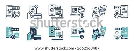 simple online purchase digital secure payment icon line set business cashless transfer method security access transaction financial protection signs vector illustration for web and app