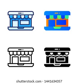 simple online shop icon in four style glyph, line, flat and filled line