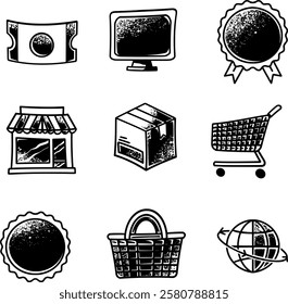 Simple online shop icon illustration, ideal for e-commerce platforms, website design, mobile apps, digital marketing, or as a graphic element in business branding.