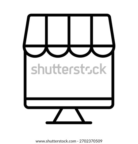 A simple online store icon featuring a computer screen with a storefront awning. Ideal for e-commerce, webshops, and digital retail applications.
