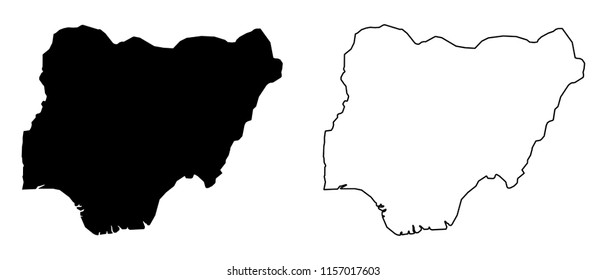 Simple (only sharp corners) map of Nigeria vector drawing. Mercator projection. Filled and outline version.