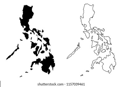Simple (only sharp corners) map of Philippines vector drawing. Mercator projection. Filled and outline version.