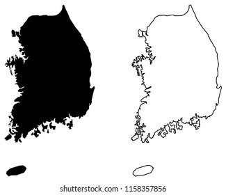 Simple (only sharp corners) map of South Korea vector drawing. Mercator projection. Filled and outline version.