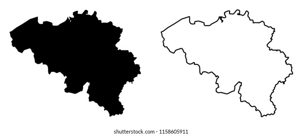 Simple (only sharp corners) map of Belgium vector drawing. Mercator projection. Filled and outline version.