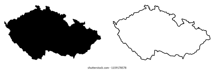 Simple (only sharp corners) map of Czechia (Czech Republic) vector drawing. Mercator projection. Filled and outline version.