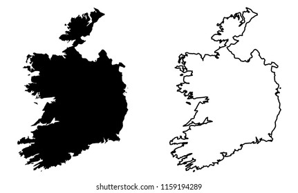 Simple (only sharp corners) map -  Republic of Ireland (without Northern British part) vector drawing. Mercator projection. Filled and outline version.