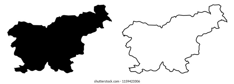 Simple (only sharp corners) map - Republic of Slovenia vector drawing. Mercator projection. Filled and outline version.