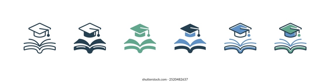 einfache offene Buch Absolvent Hut Icon Wissen Schule Akademie Abschluss Bildung Vektorgrafik für Web und App