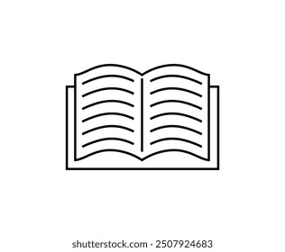 Icono de libro abierto simple con líneas de texto, que representa la lectura, la educación, el intercambio de conocimientos y la alfabetización. El diseño es minimalista, con líneas limpias que enfatizan la claridad y la simplicidad.