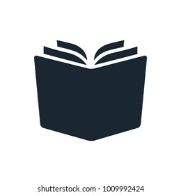 Simple open book vector icon. Single color design element isolated on white. Learning, literacy, school, reading, education, studying concept.