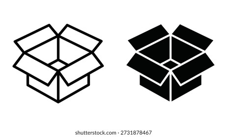 Icono abierto simple de la caja de cartón en dos estilos