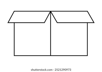 Simple open cardboard box in minimalist black and white style. Ideal for themes of packaging, storage, shipping, moving, and logistics. Straightforward lines emphasize practicality and function