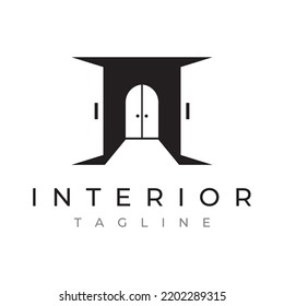 Simple open door abstract logo design, interior with geometric shapes or monogram.For building construction, business.property and company.