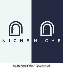 Simple open door abstract logo design, interior with geometric shapes or monogram.For building construction, business.property and company.