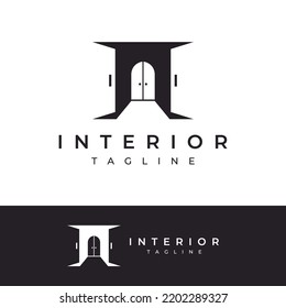 Simple open door abstract logo design, interior with geometric shapes or monogram.For building construction, business.property and company.