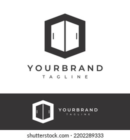 Simple open door abstract logo design, interior with geometric shapes or monogram.For building construction, business.property and company.