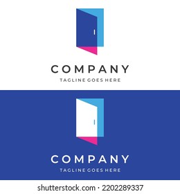 Simple open door abstract logo design, interior with geometric shapes or monogram.For building construction, business.property and company.