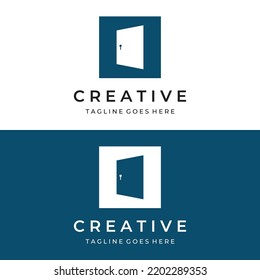 Sencillo diseño de logotipo abstracto a puertas abiertas, interior con formas geométricas o monograma.Para la construcción de edificios, negocio.propiedad y empresa.