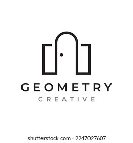 Simple open door abstract logo design, interior with geometric shapes or monogram.For building construction, business.property and company.