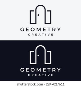 Sencillo diseño de logotipo abstracto a puertas abiertas, interior con formas geométricas o monograma.Para la construcción de edificios, negocio.propiedad y empresa.