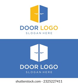 Simple open door abstract logo design, interior with geometric shapes or monogram.For building construction, business.property and company.