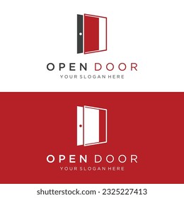 Simple open door abstract logo design, interior with geometric shapes or monogram.For building construction, business.property and company.