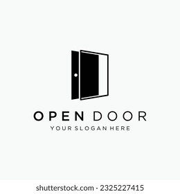 Simple open door abstract logo design, interior with geometric shapes or monogram.For building construction, business.property and company.