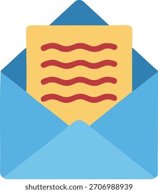 Sencillo icono de sobre abierto con una letra en el interior, perfecto para notificaciones por correo electrónico, suscripciones a boletines, App de mensajería y Páginas de contacto. El estilo plano limpio funciona bien para interfaces de Web, App móviles