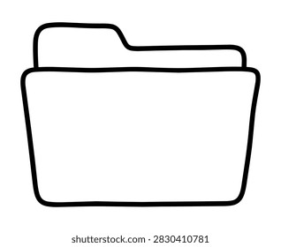 Simple open file folder drawn in hand drawn outline style isolated on white background