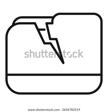 Simple open folder icon is breaking apart with a lightning bolt, representing data loss or corruption