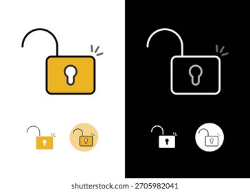 Bloqueo abierto simple, desbloquear el Vector potencial del símbolo del conjunto del icono del estilo del arte de la línea plana