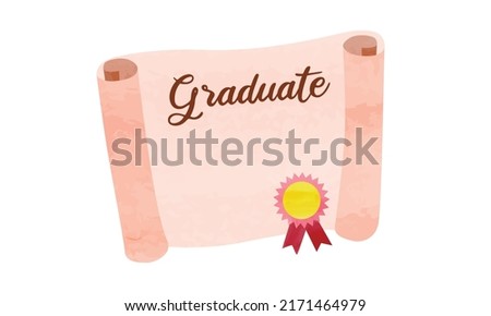 Simple opened graduation diploma with award ribbon clipart. Graduation diploma watercolor style vector illustration isolated on white background. Graduate degree cartoon hand drawn. Graduation concept