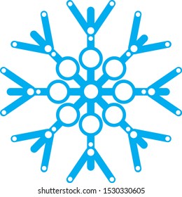 A simple openwork snowflake on a white background for design. A eight-pointed snowflake with round holes on a white background
