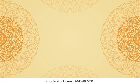 Simple Opulent Golden Yellow Blank Horizontal Vector Background with Orange Outlined Mandala Patterns