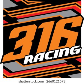 Vector naranja simple del número 316 y texto de CARRERAS, fondo abstracto colorido.