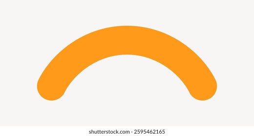 Simple orange arc on a white background. The arc is curved and orange. Minimalist design featuring an orange arc. Bright orange arc stands out clearly. Minimal illustration vector.
