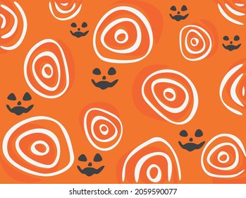 Simple orange background with Halloween pumpkin face and circle pattern