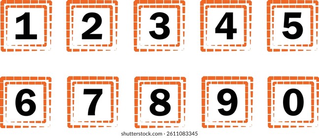 simple orange black color bullet points number set from one to nine simple flat style a number of numbers that are in a square frame a number on a white background with orange square and numbers