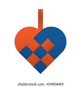 Simple orange blue braided christmas heart shaped vector illustration.