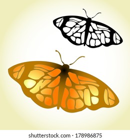 Simple orange butterfly illustration - abstract small butterflies, butterfly wings and silhouette