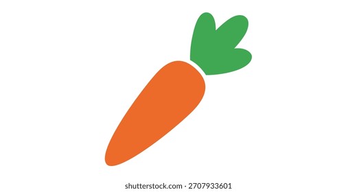 Simple orange carrot with green leafy tops, a healthy root vegetable flat vector icon for diet and cooking.
