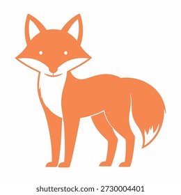 Un zorro de dibujos animados naranja simple con acentos blancos de pie sobre un fondo blanco.   